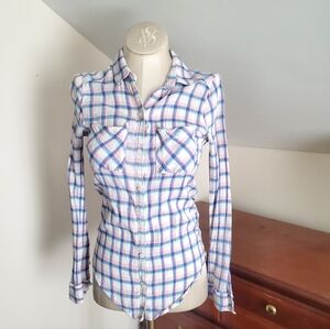 Hollister White Pastel Plaid Button-Down Shirt